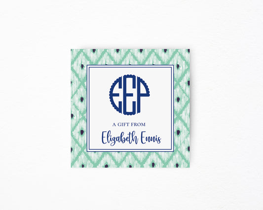 Teal Ikat Square Tag